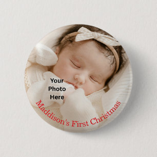 Adorable Baby's First Christmas Photo Button