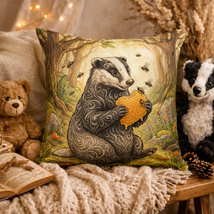 Adorable Badger Eating Honey Forest Animals  Cushion