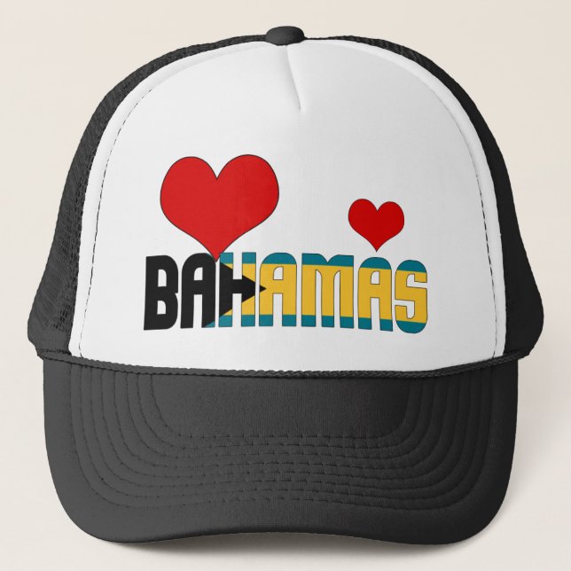 Adorable Bahamas Flag Hearts Patriotic Trucker Hat (Front)
