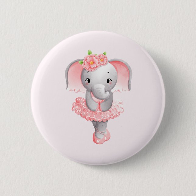 Adorable Ballerina Elephant En Pointe 6 Cm Round Badge (Front)