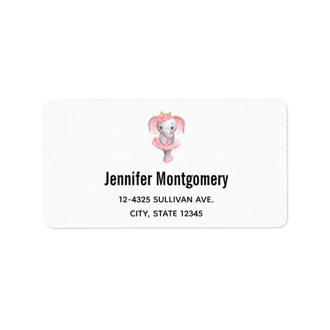 Adorable Ballerina Elephant En Pointe Address Label (Front)