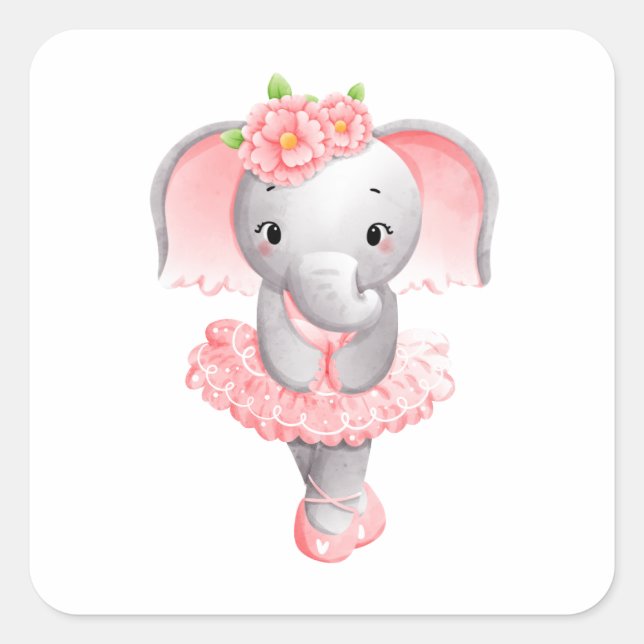 Adorable Ballerina Elephant En Pointe Square Sticker (Front)
