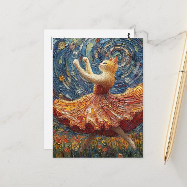 Adorable Ballerina Ginger Kitty Postcard (Front/Back In Situ)