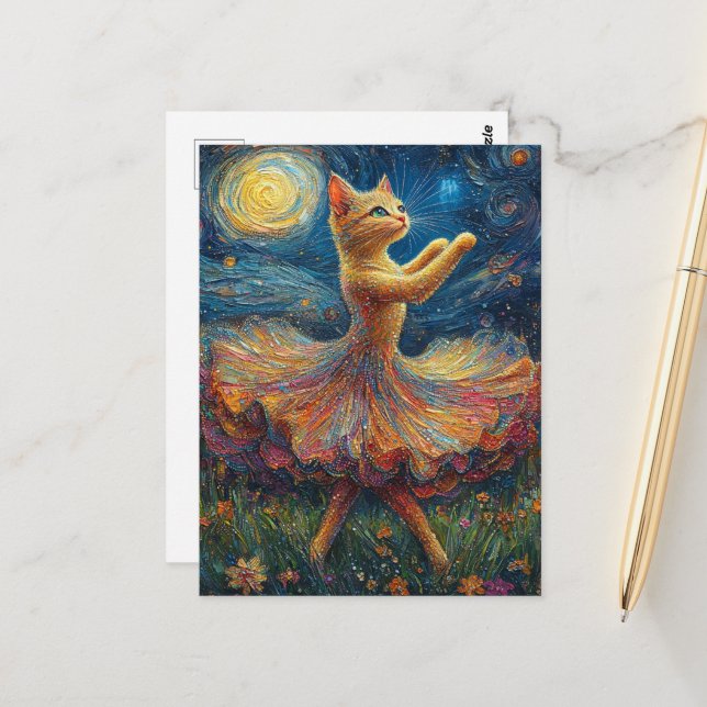 Adorable Ballerina Kitty Postcard (Front/Back In Situ)