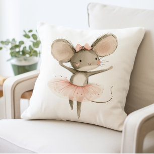 Adorable Ballerina Mouse Pillow, Cute Nursery Cushion