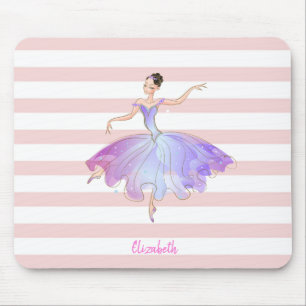 Adorable Ballerina Pink White Stripes Mouse Mat