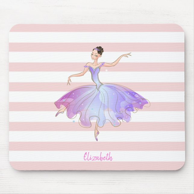 Adorable Ballerina Pink White Stripes Mouse Mat (Front)