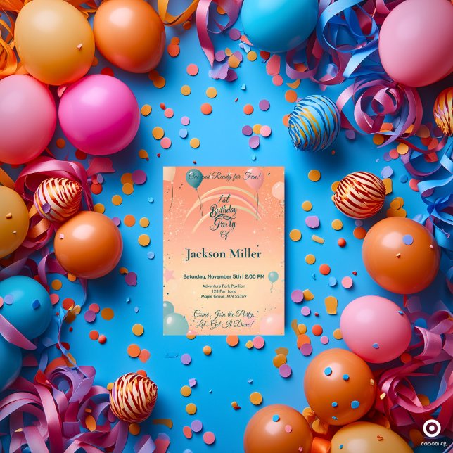 Adorable Balloon Birthday with Baby Elephant Invitation (Creator Uploaded)