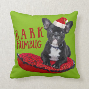 Adorable BARK Humbug French Bulldog Christmas Cushion