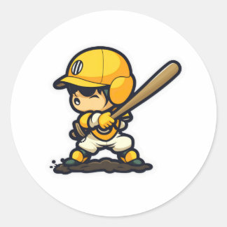 Adorable Baseball Enthusiast in Cartoon Style Classic Round Sticker