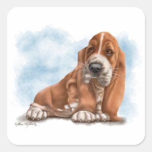 Adorable Basset Hound Puppy Cartoon Square Sticker