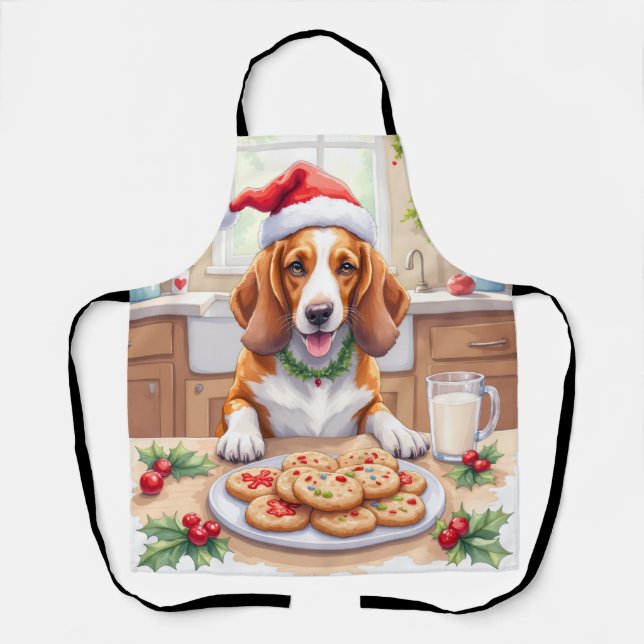 Adorable Basset Hound Sneaking Christmas Cookies Apron (Front)