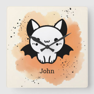 Adorable Bat Buddy - Kawaii Minimalist Nursery Art Square Wall Clock