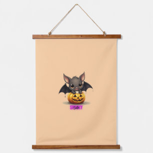 Adorable Bat on Pumpkin Cute Halloween Decor 2024 Hanging Tapestry