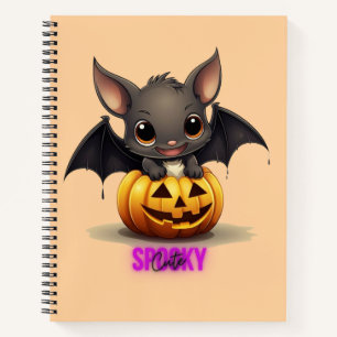 Adorable Bat on Pumpkin Cute Halloween Decor 2024 Notebook