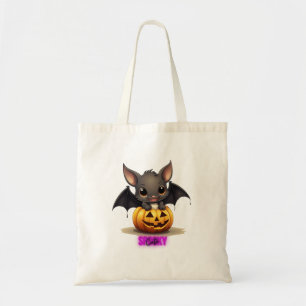 Adorable Bat on Pumpkin Cute Halloween Decor 2024 Tote Bag
