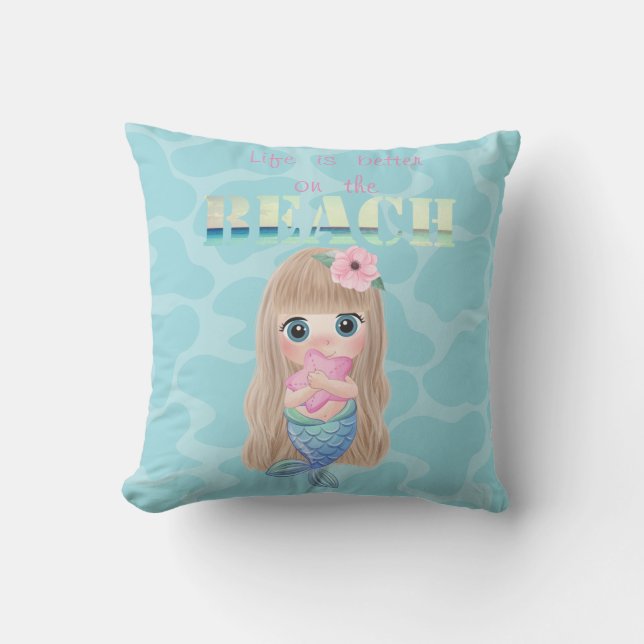 Adorable  Beach,Baby Mermaid Cushion (Front)