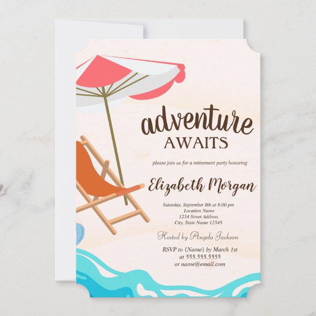 Adorable Beach Chair Parasol Retirement Party  Invitation (Front)