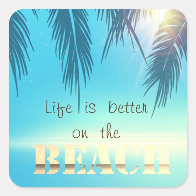 Adorable Beach Palm Leaves   Square Sticker (Front)