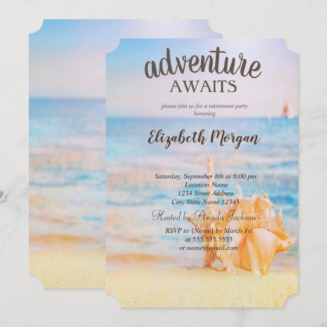 Adorable Beach,Sand,Seashells Retirement Party  Invitation (Front/Back)