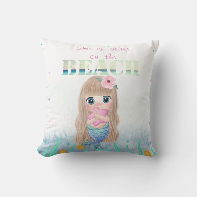 Adorable  Beach,Seashells,Baby Mermaid Cushion (Front)