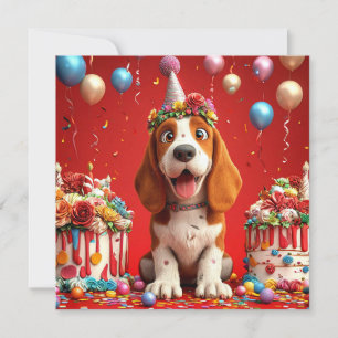 Adorable Beagle Dog Celebrating Birthday Invitation