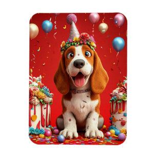 Adorable Beagle Dog Celebrating Birthday Magnet