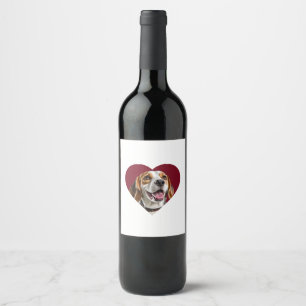 Adorable Beagle in Heart Shape Design Wine Label
