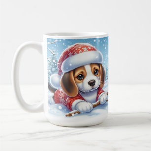 Adorable Beagle Puppy in Christmas Outfit  Coffee Mug