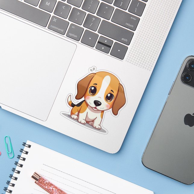 Adorable Beagle Puppy – Pastel Sticker (Laptop w/ iPhone)