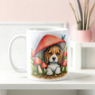 Adorable Beagle Puppy Under Mushroom Umbrella Coffee Mug