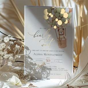 Adorable Bear Balloon Baby Shower Gold Foil Accent