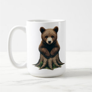 Adorable Bear Cub on Tree Stump Woodland Coffee Mug
