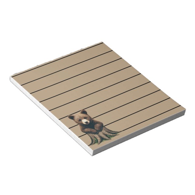 Adorable Bear Cub Sitting on Tree Stump  Notepad (Angled)