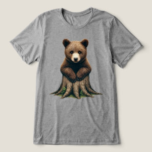 Adorable Bear Cub Sitting on Tree Stump  Tri-Blend Shirt