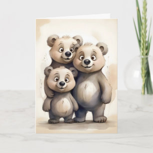 Adorable Bear Family Mum Dad Child Portrait Blank Card