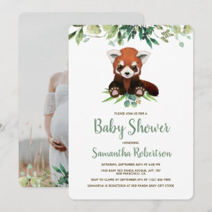 Adorable Bear Greenery Neutral Baby Shower Photo Invitation