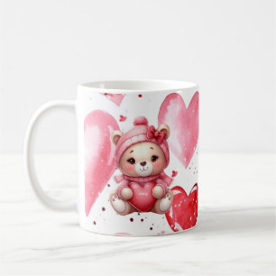 Adorable Bear Holding Hearts Valentines  Coffee Mug