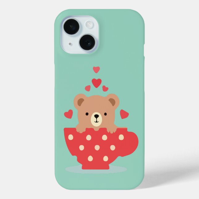 Adorable Bear in a Teacup with Hearts Case-Mate iPhone Case (Back)
