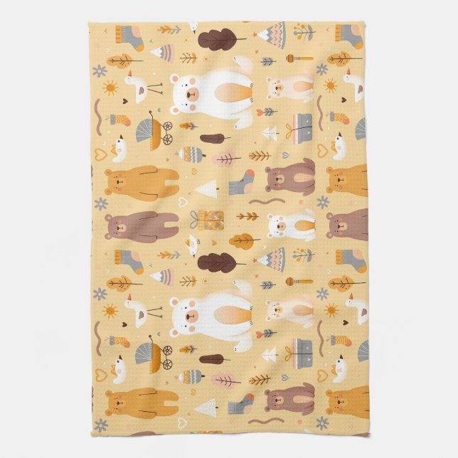 Adorable Bear Pattern Tea Towel (Vertical)