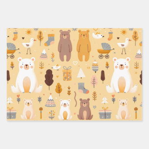 Adorable Bear Pattern Wrapping Paper Sheet