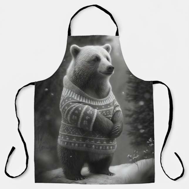 Adorable Bear Wearing a Cosy Sweater Apron (Front)