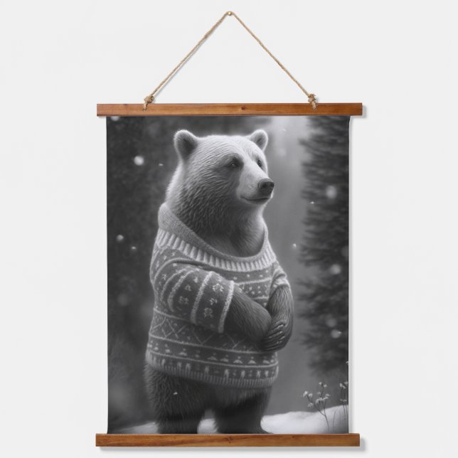 Adorable Bear Wearing a Cosy Sweater Hanging Tapestry (Front)