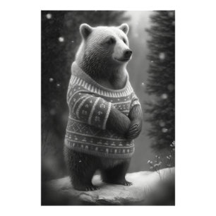 Adorable Bear Wearing a Cosy Sweater Photo Print