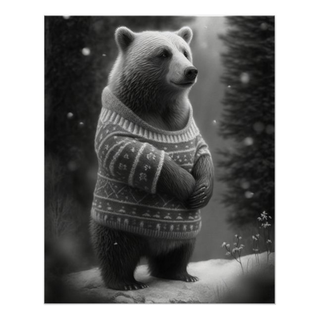 Adorable Bear Wearing a Cosy Sweater Poster (Front)