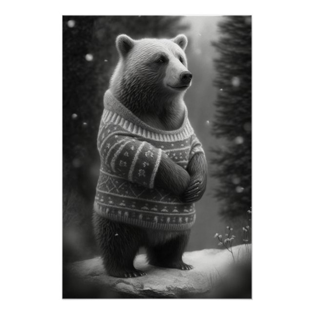 Adorable Bear Wearing a Cosy Sweater Poster (Front)