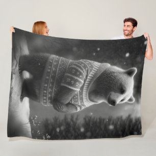 Adorable Bear Wearing a Cozy Sweater Fleece Blanket