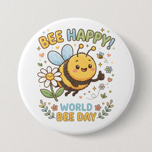 Adorable "Bee Happy!" Illustration for World Bee D 7.5 Cm Round Badge