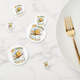 Adorable "Bee Happy!" Illustration for World Bee D Confetti