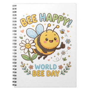 Adorable "Bee Happy!" Illustration for World Bee D Notebook